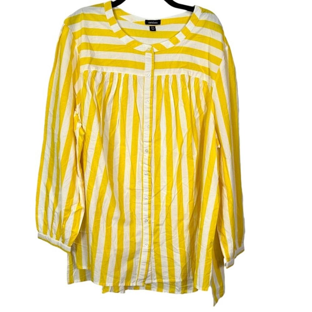 Castaluna Yellow and White Striped Button-Up Top Size 28W